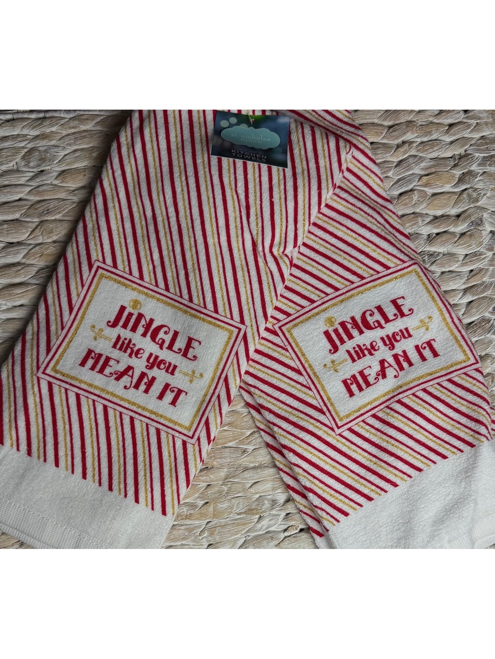 St. Nicholas Square Holiday Kitchen Towels (2) with 'Jingle Like You Mean It'